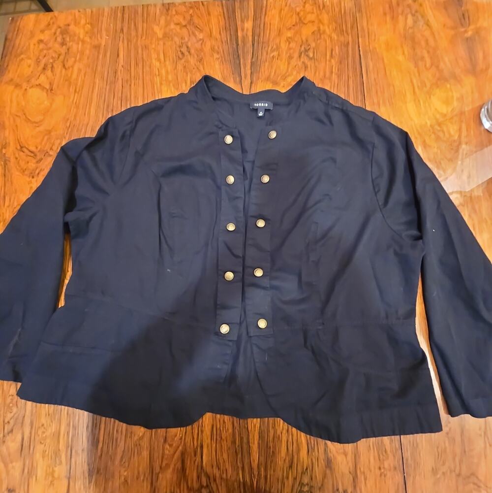 Torrid Military Jacket Womens Sz. 4 Blazer Open Front Faux Buttons Academia